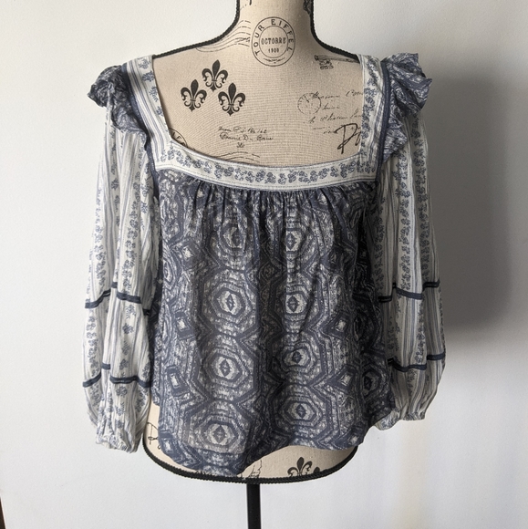 Free People Mostly Meadow Blouse In Ivory Combo - Picture 4 of 5